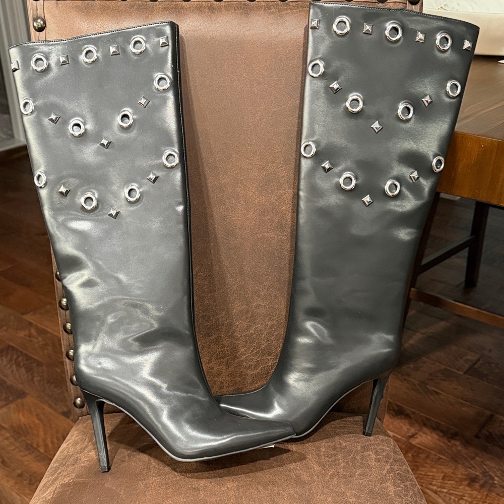 INC International Concepts Black Studded Heeled Boots